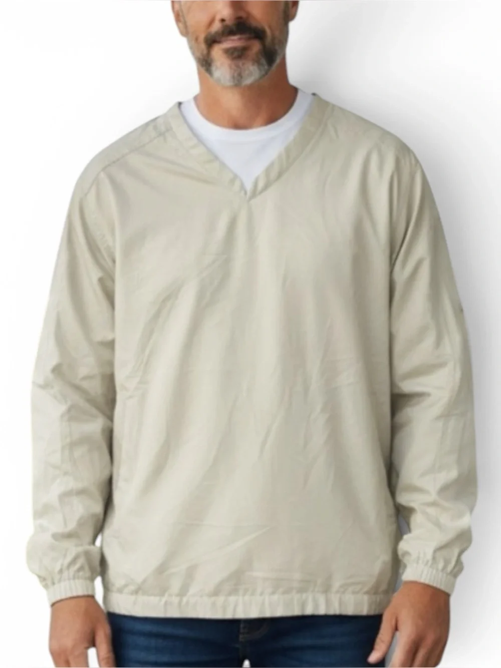 NIKE GOLF Mens Cream Long Sleeve Water Repellent Tee Relaxed Fit Size L